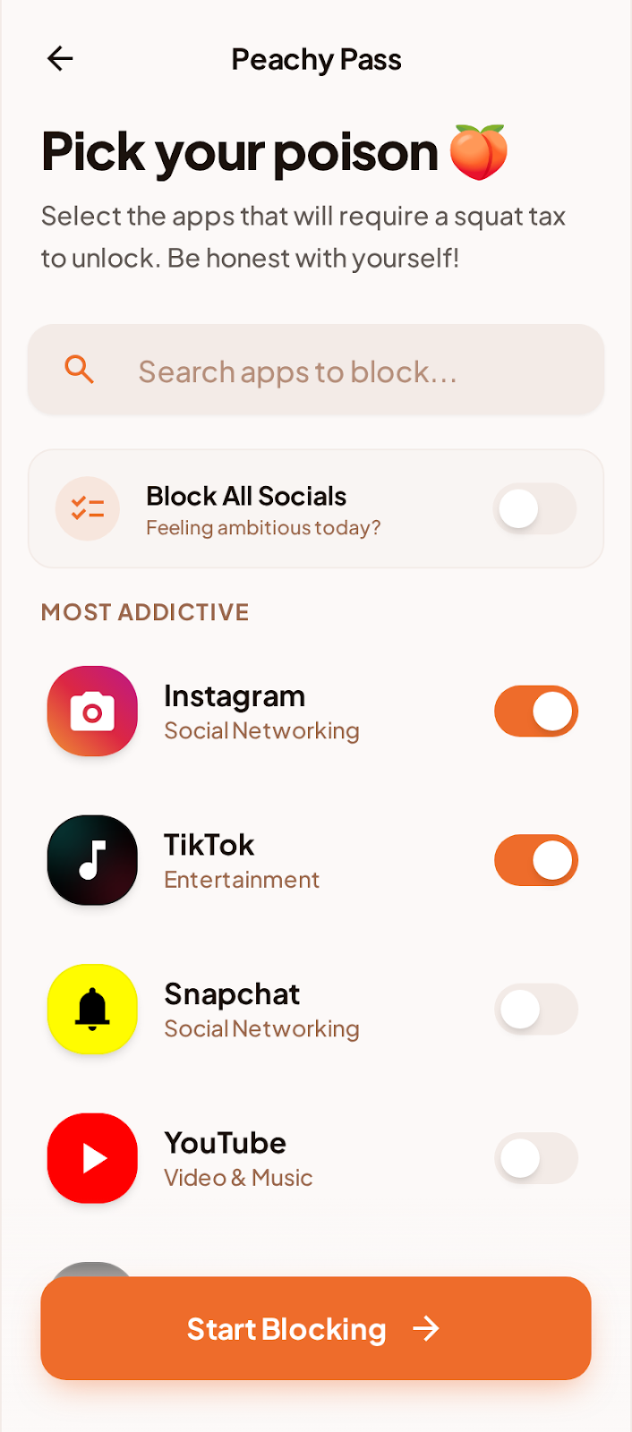 Select apps to block